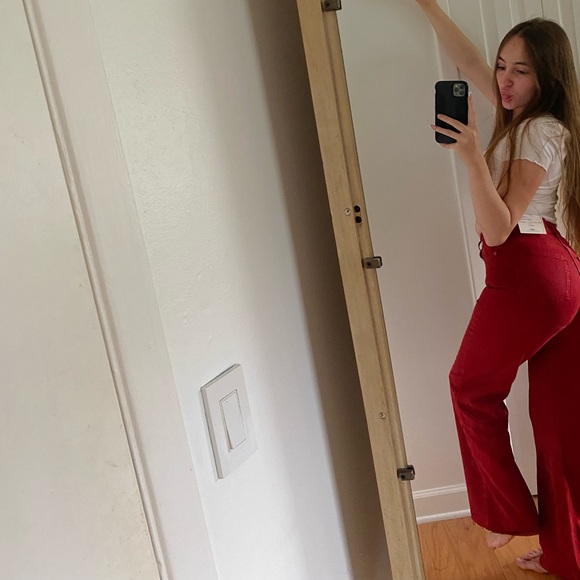 zara 90s full length jeans - zara red fared jeans - red 90s zara - Picture 2 of 8